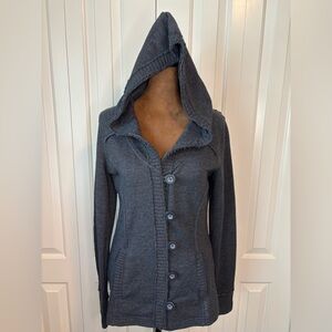 Billabong Vintage Charcoal Hooded Cardigan Size Medium